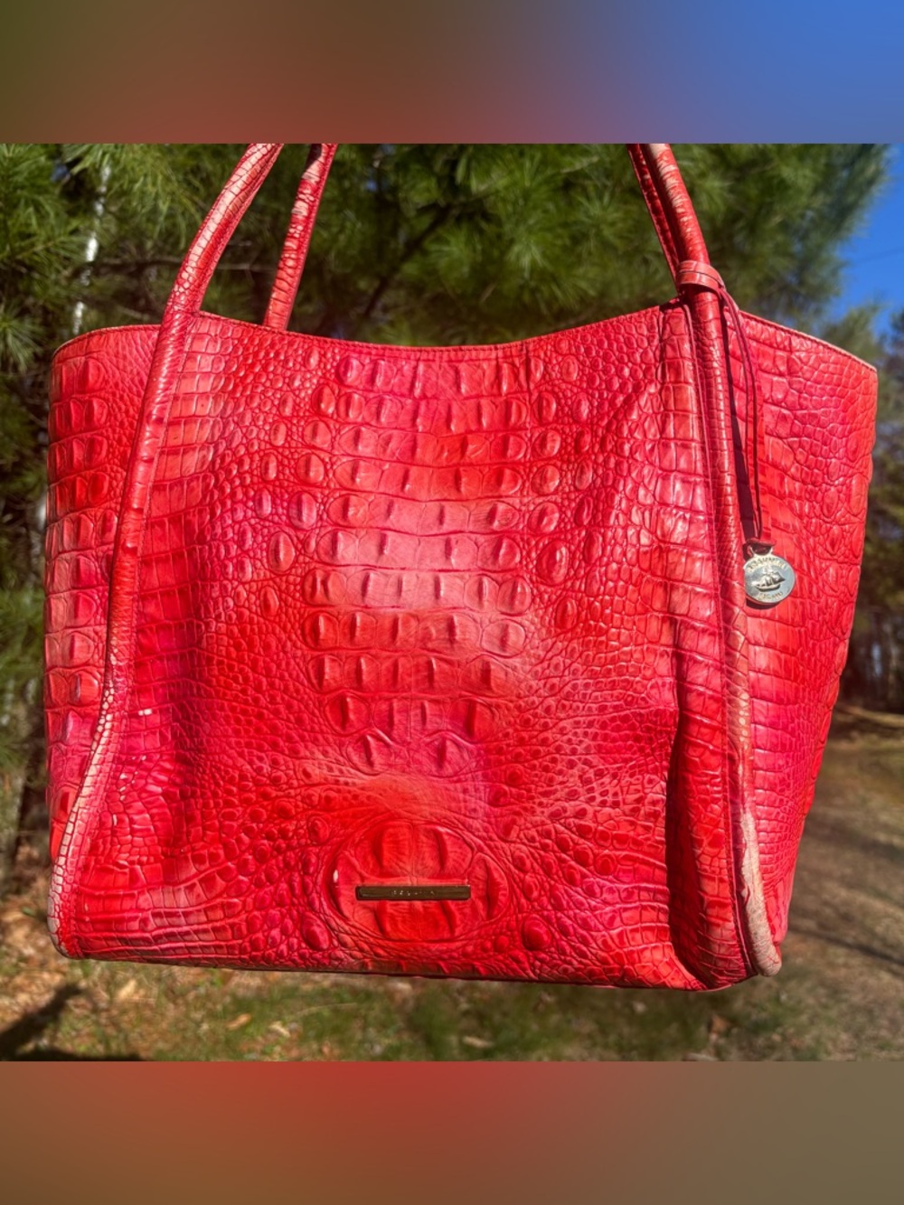 Brahmin | Red Croc-Embossed Leather Shoulder Bag